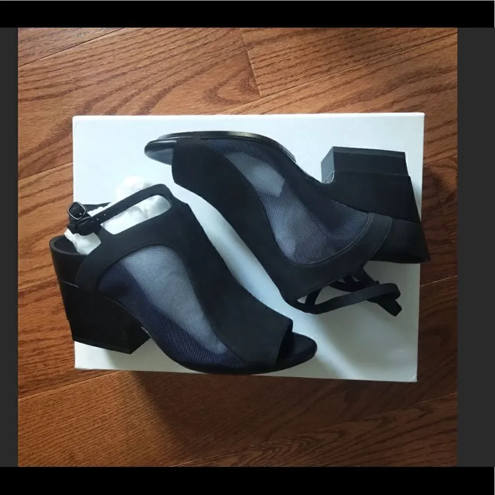 Black 'Aria' Mesh Leather Combo Heel Sandal